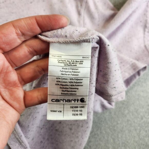Carhartt Shirt Womens 1X Pink Speckled Pocket Tee Textured Loose Fit Heavy - Picture 8 of 10